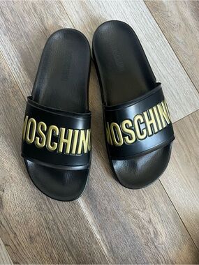 Moschino Black Slides with Gold pool slides